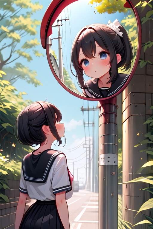 ((convex mirror on utility pole)),  1girl,  1other on Tensor.Art