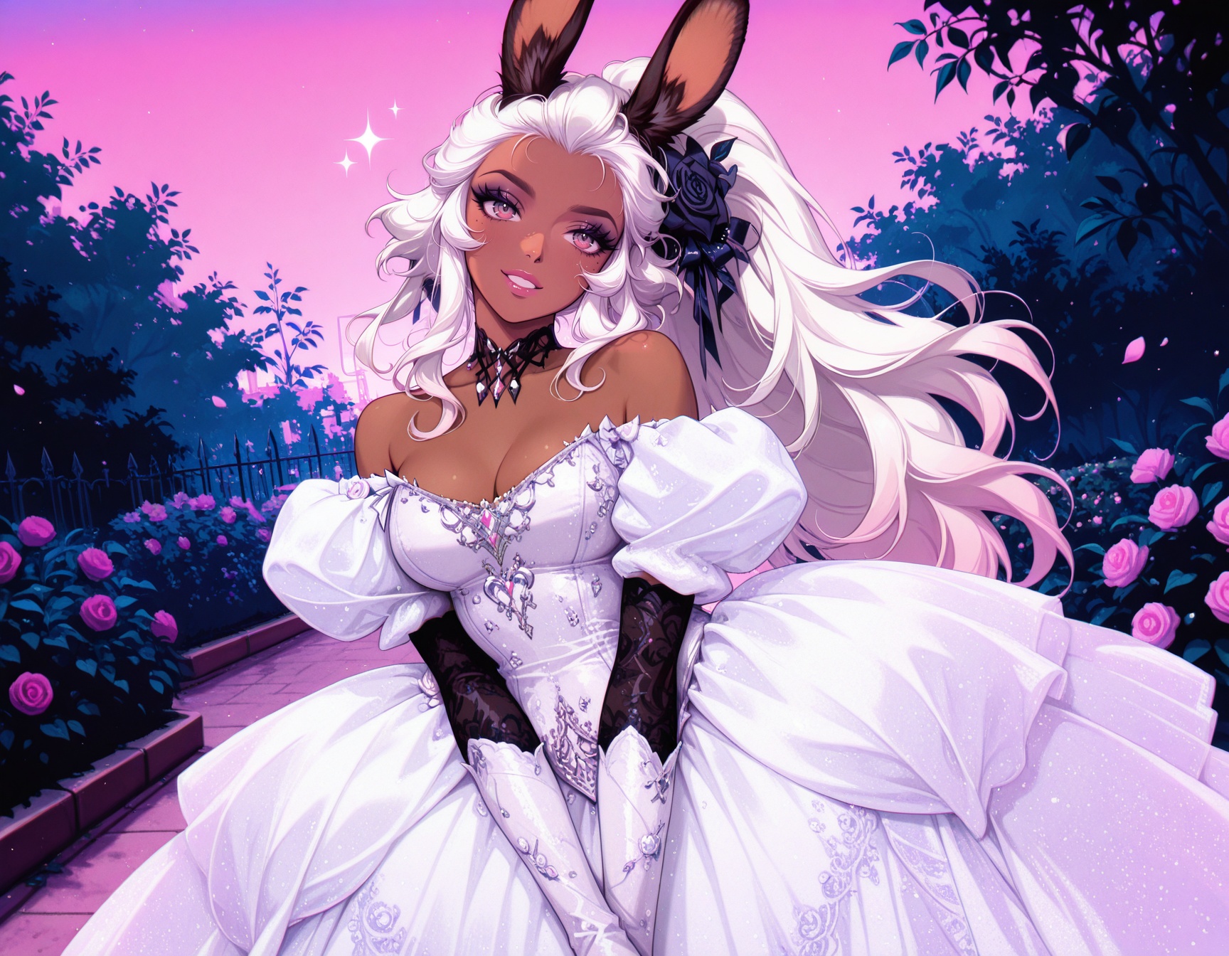 ((vaporwave)) outdoors,  garden,  fran \(final fantasy\) on Tensor.Art