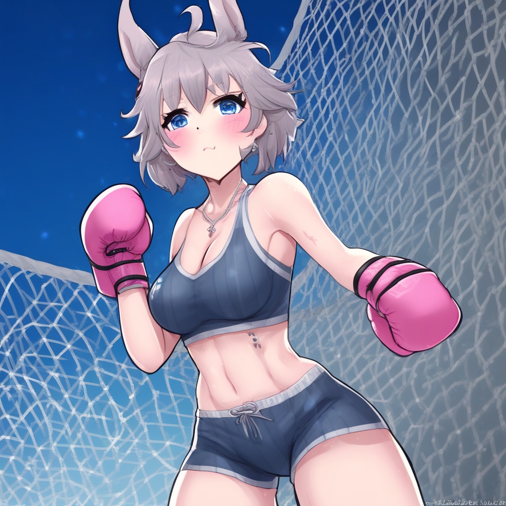 black sports underwear,  grey eyes,  teardrop facial mark on Tensor.Art