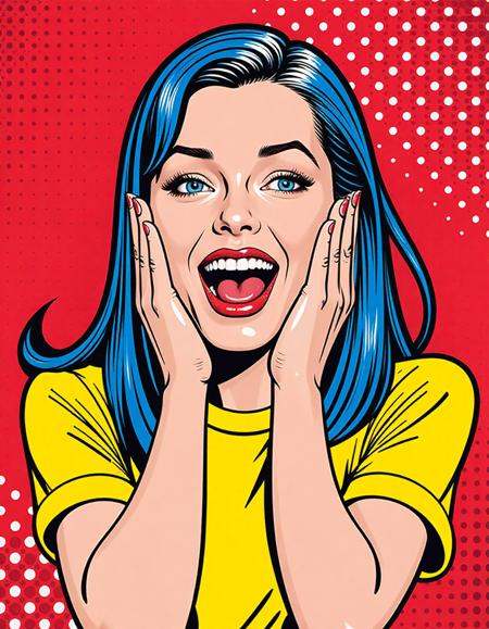 p0p_r0y,  roy lichtenstein art,  This image is a digital cartoon drawing in a pop art style on Tensor.Art