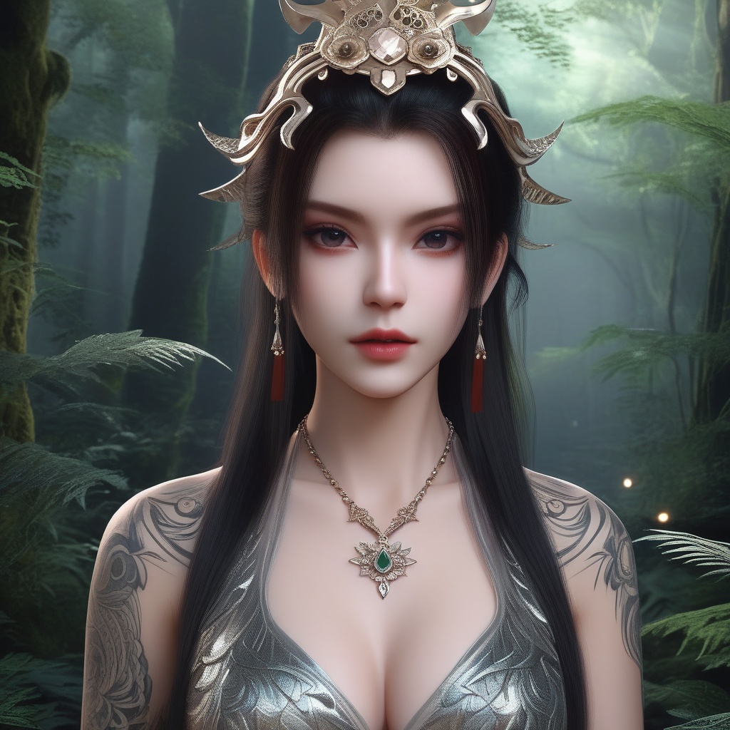 <lora:835-DA-XL-晏琉璃-婚服:0.8>, (,1girl, ,best quality, ),,  ,ultra realistic 8k cg,(masterpiece:1.2),(best quality:1.2),(ultra detailed:1.2),(official art:1.3),(beauty and aesthetics:0.8),detailed,(intricate:0.8),(highly detailed),(solo),delicate countenance,1girl,fancy,(glassy texture:1.2),(crush:1.2),8k,accessory,tattoo,(transparent:1.1),gown,energy encirclement,instant,in the twinkling of an eye,upper body,woman in a mythical forest, masterpiece, perfect face, intricate details, horror theme, raw photo, photo unp(cleavage),, ,