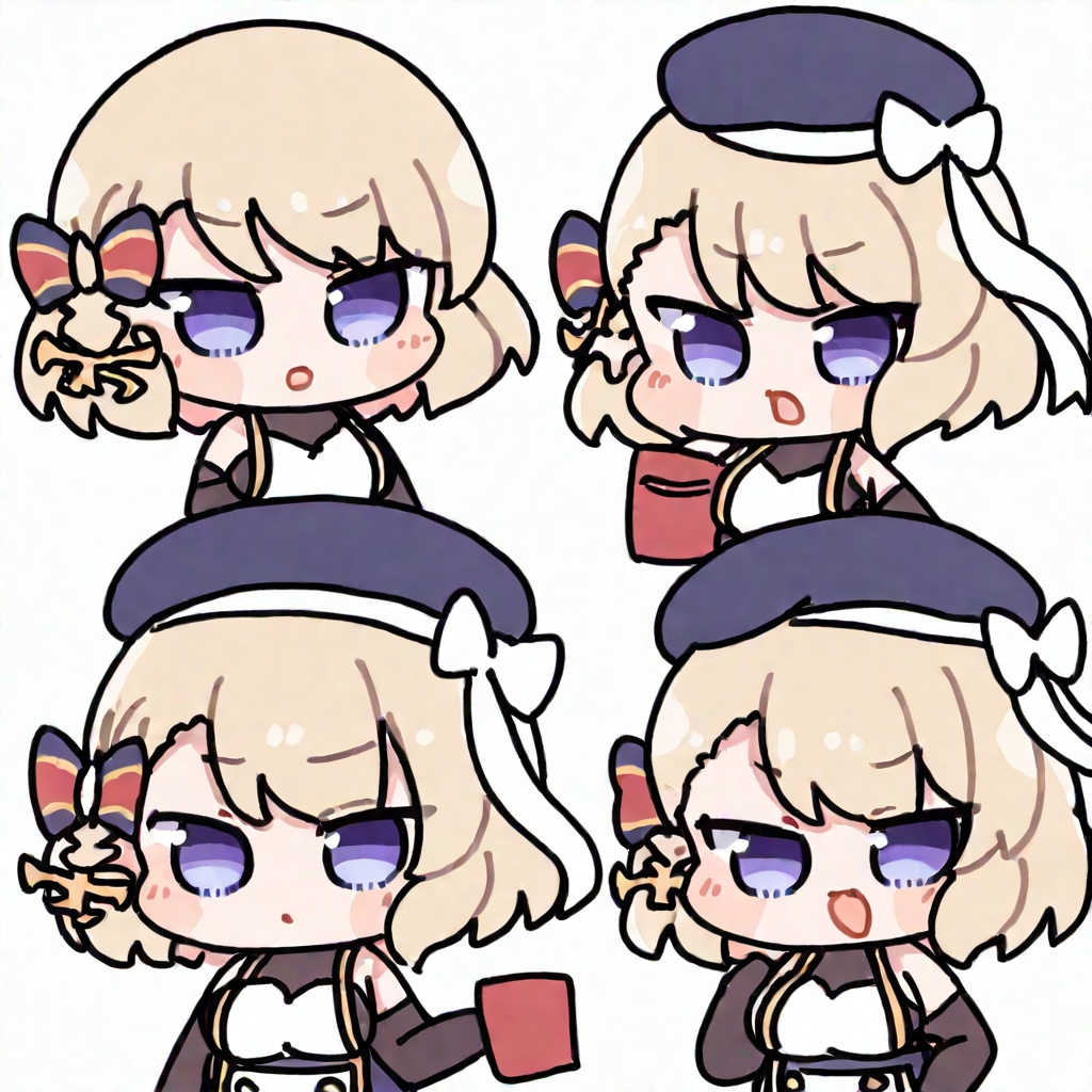 <lora:oldstore>,masterpiece,best quality,chibi, 1girl,z23 \(azur lane\),azur lane,short hair,breasts,bangs,blonde hair,bow,purple eyes,blue eyes,medium breasts,hair bow,hat,beret,hair between eyes,ribbon