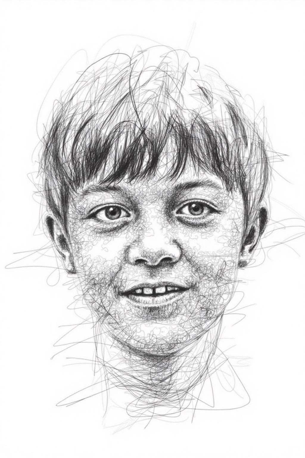 Drawing on grey paper,  depicting the face of a teenager boy on Tensor.Art