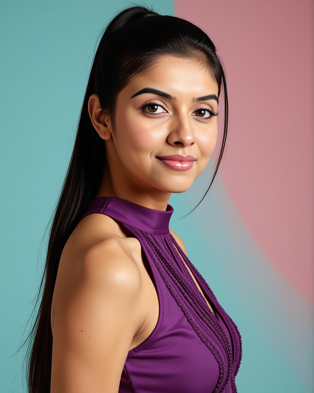 headshot photo of Asin woman,  candid photo with natural colors,  serious expression on face on Tensor.Art