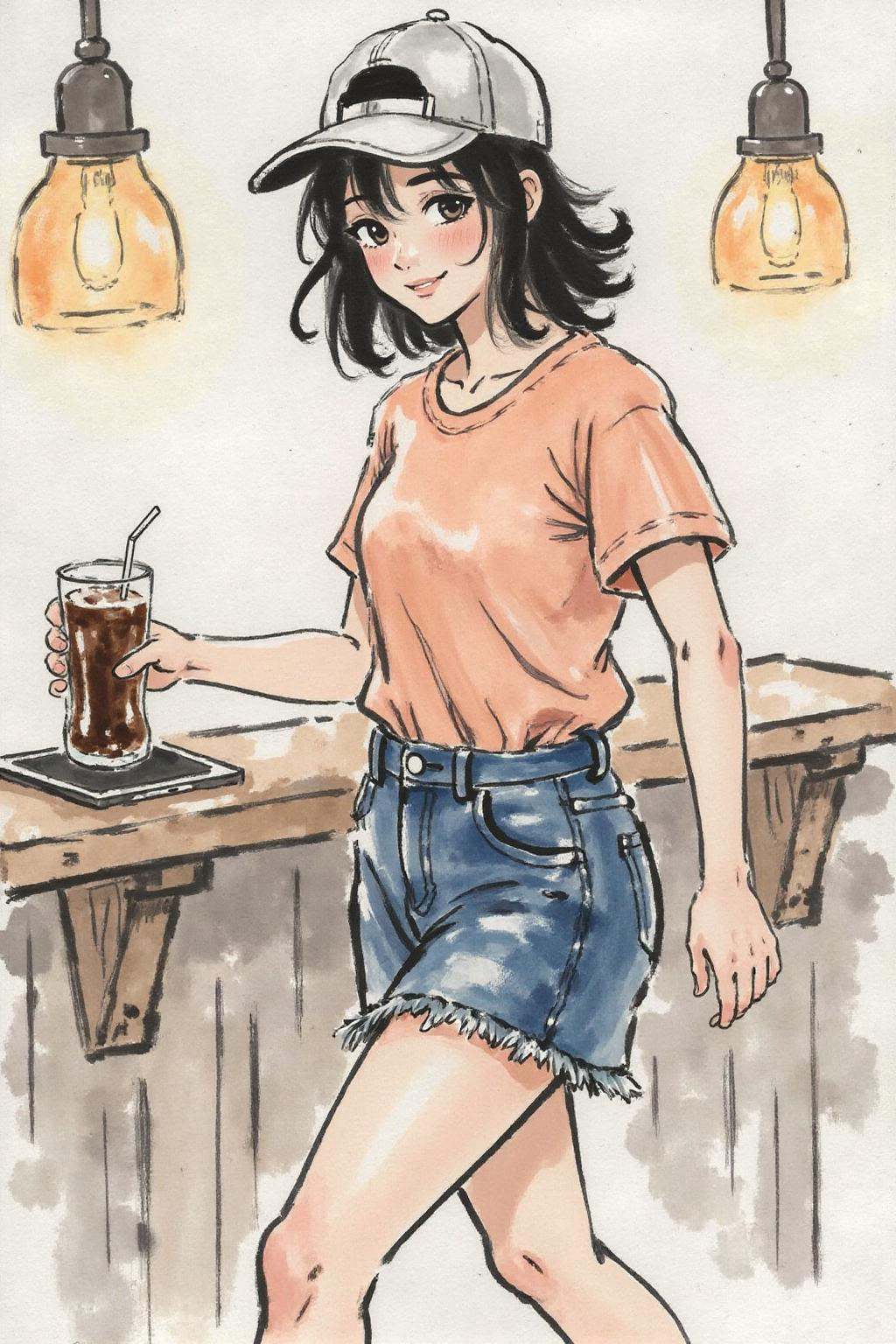 xbh1 ink wash paintingminimalist ink painting. The backgrouind is stark white.The air buzzes with the energy of a busy bar...