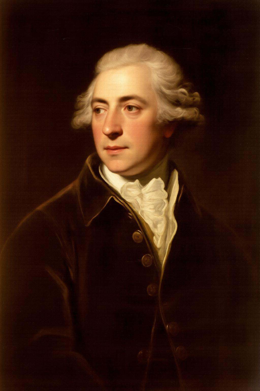 joshuareynolds2q painting.An 18th-century man with light-colored hair styled in a powdered wig. He has a prominent forehea...
