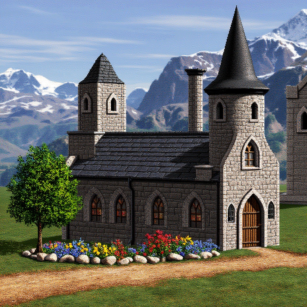 Original HoMM2 style warlock town Captain's Quarters. The cabin is situated next to a castle tower and it has a small prom...