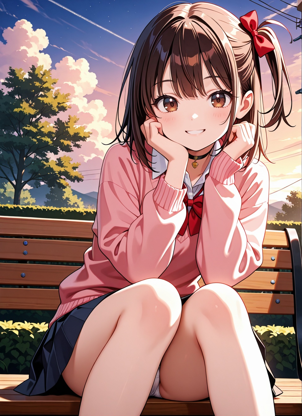 1girl,  brown eyes,  pink sweater on Tensor.Art
