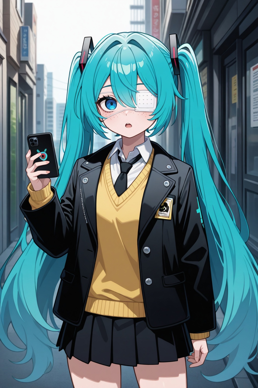 1girl,  aqua_hair,  black_jacket on Tensor.Art