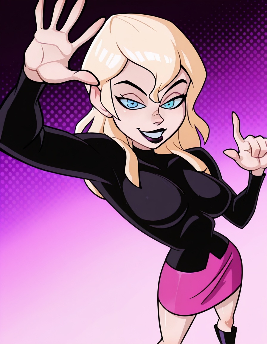 prcdine style,  black outline,  pink and white halftone background on Tensor.Art