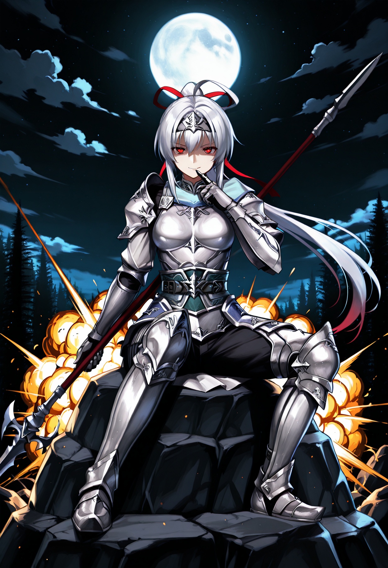 1girl,  red eyes,  white hair on Tensor.Art