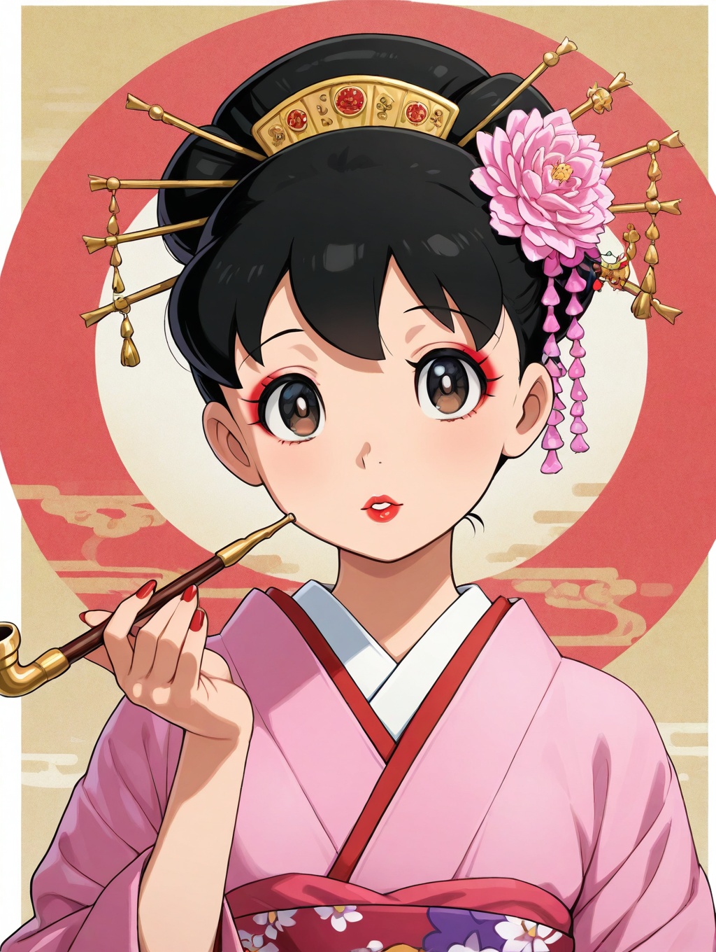 minamoto shizuka,  1girl,  smoking pipe on Tensor.Art