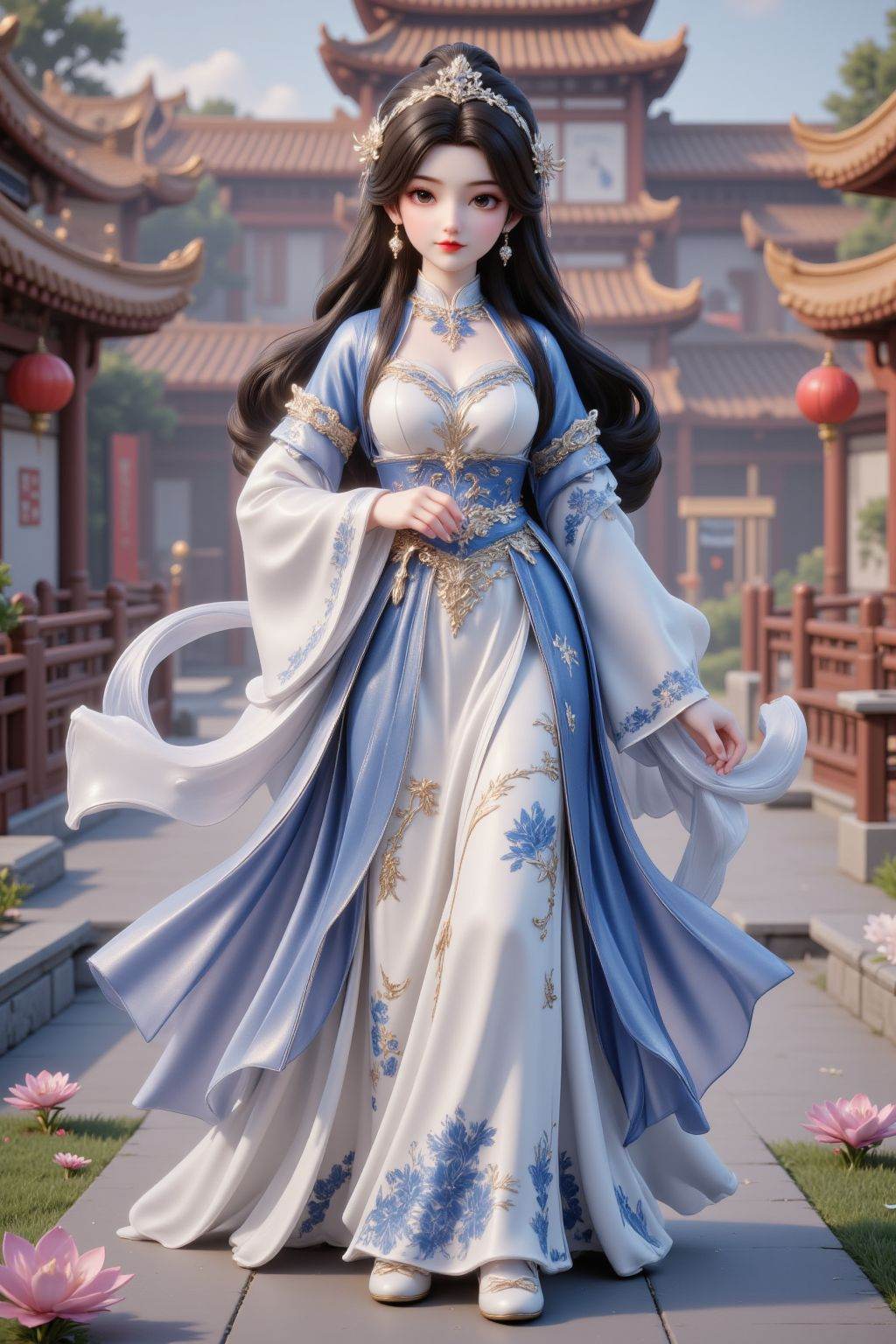 Porcelain Doll,  the full body 3d artwork of cute Chinese girl,  black hair on Tensor.Art