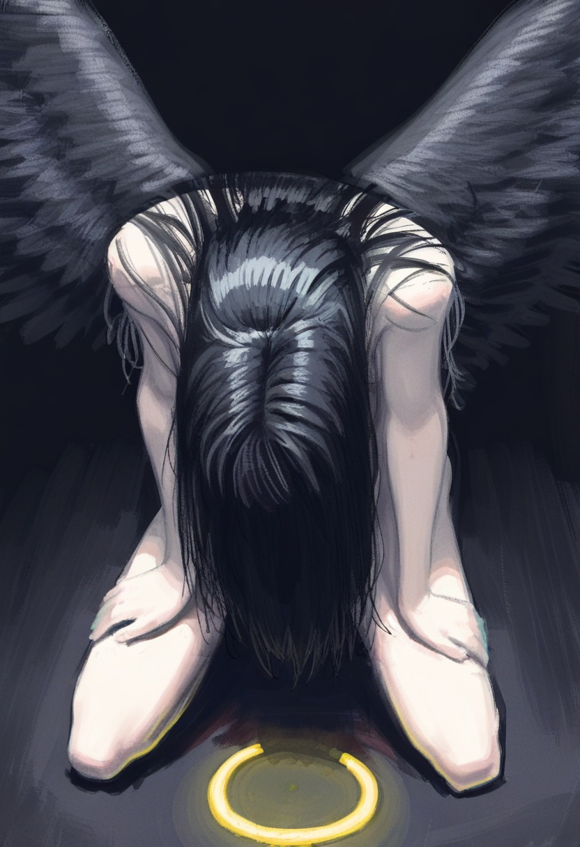 solo,  black hair,  wings on Tensor.Art