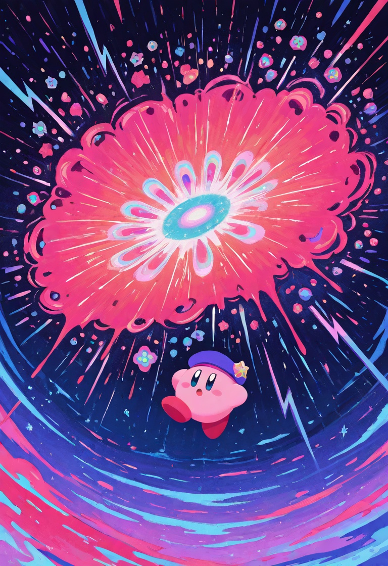 vibrant pop art,  Kirby as abstract_painter,  beret_askew on Tensor.Art