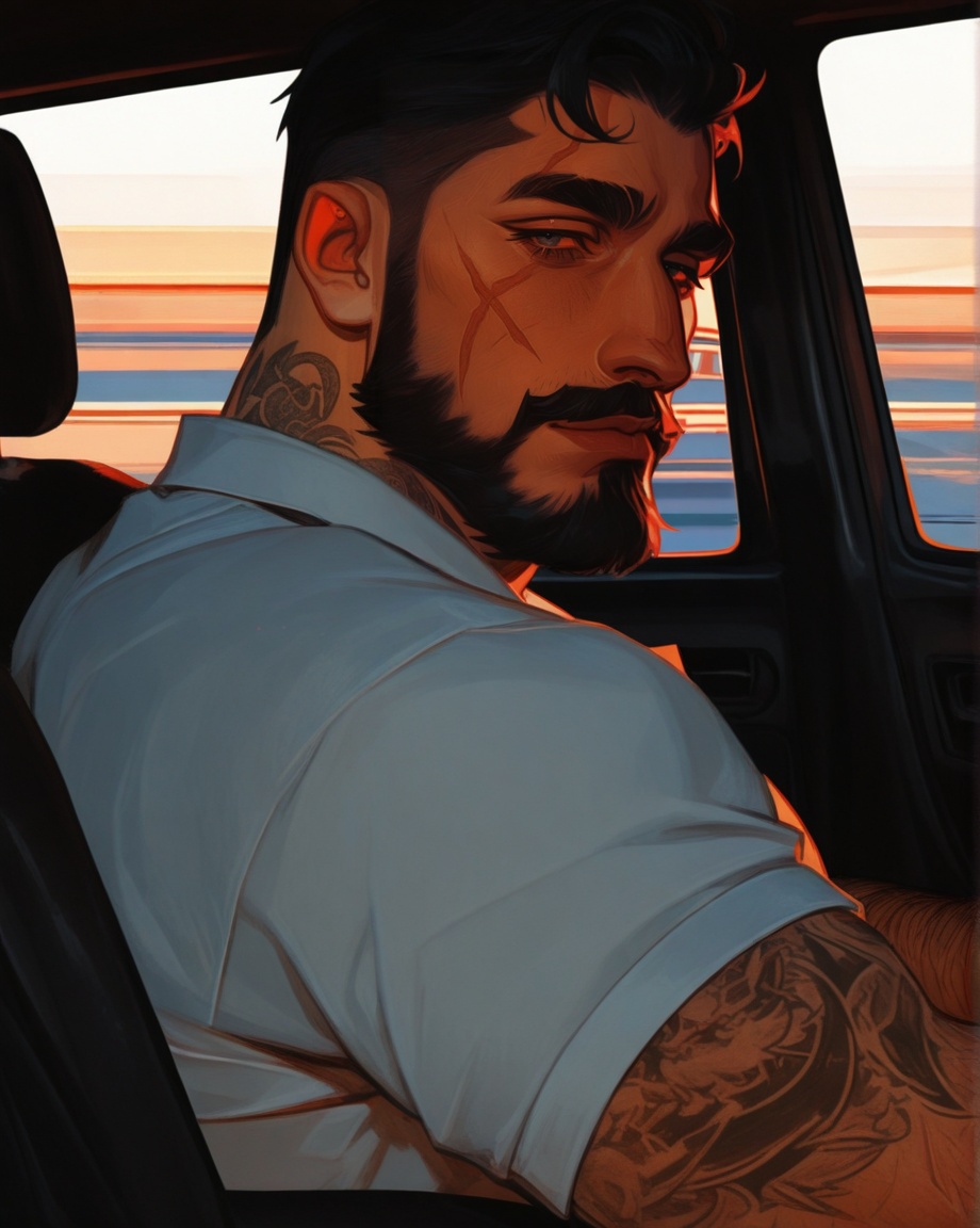 1boy,  male focus,  facial hair on Tensor.Art