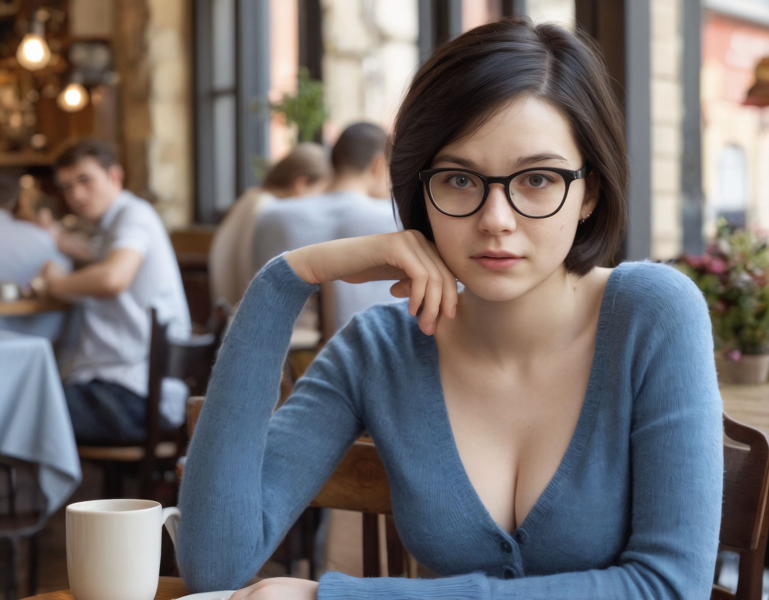 a beautiful,  nerdy,  busty woman on Tensor.Art