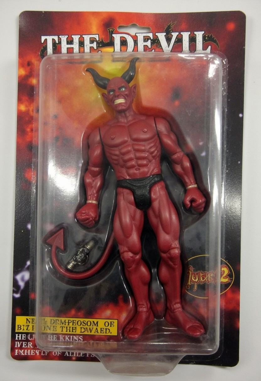 The image is a photograph of a packaged action figure of the devil on Tensor.Art
