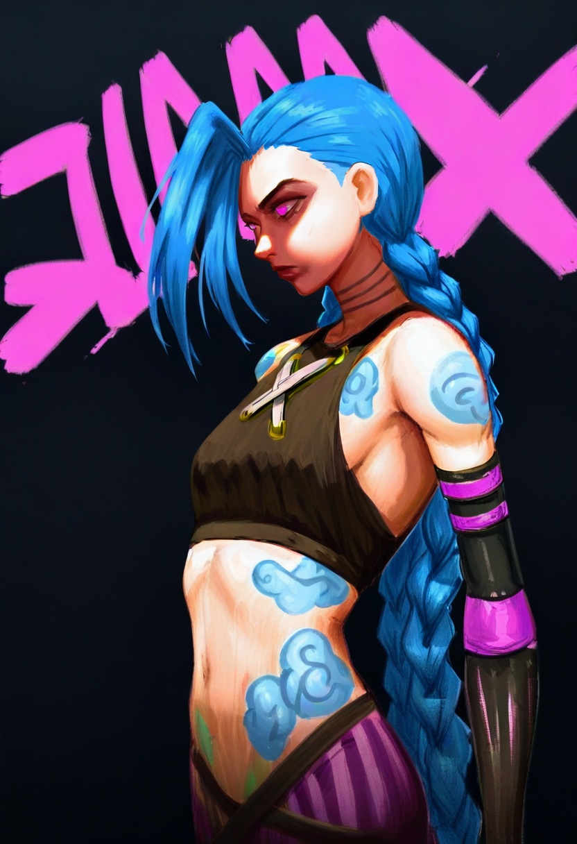 1girl,  jinx \(league of legends\),  long hair on Tensor.Art