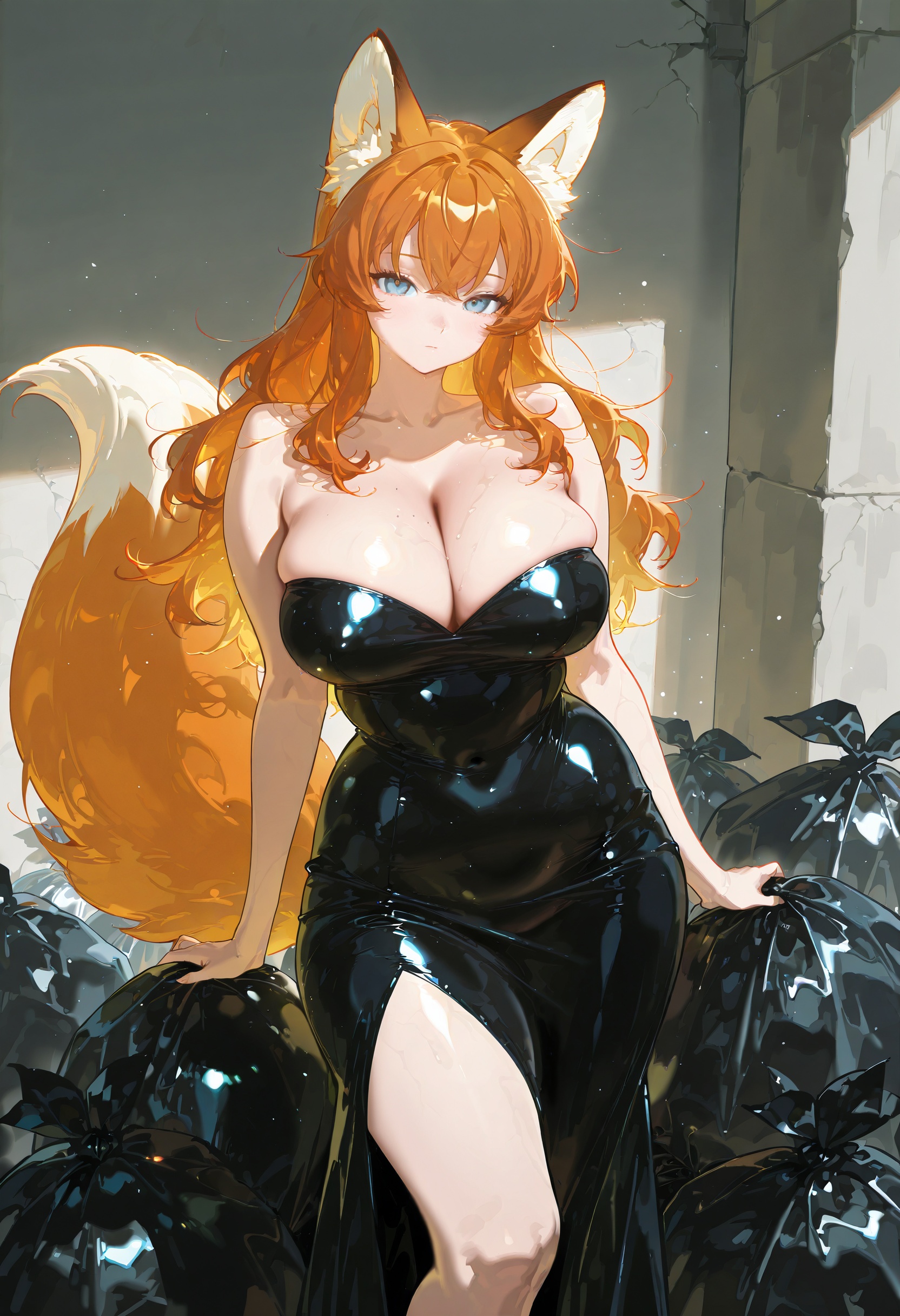 1girl,  solo,  black latex dress on Tensor.Art