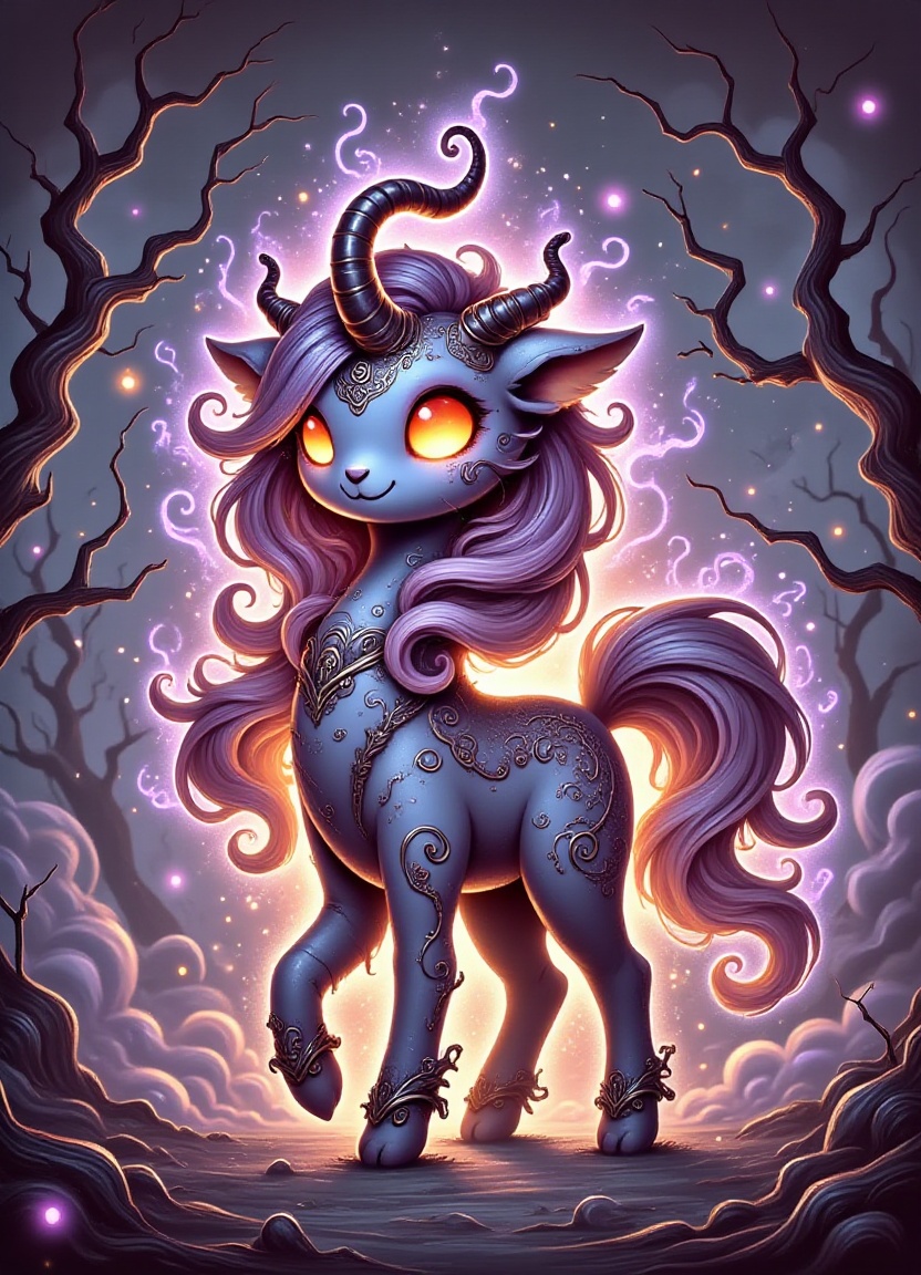 A majestic DonMPr1nc3551000FX creature with a spiraled horn and regal demeanor standing in a serene landscape with purity...
