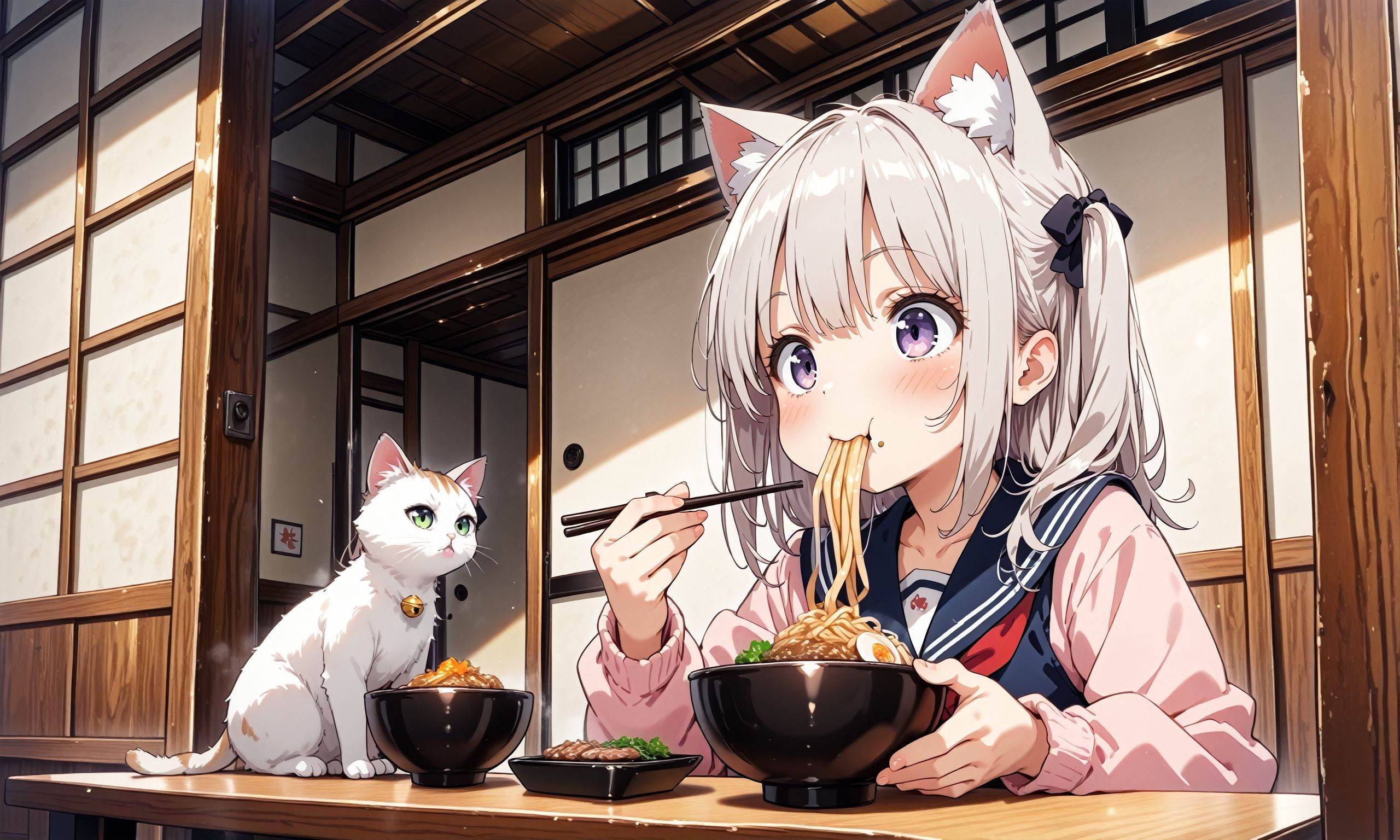 1girl,  cat_ears,  chopsticks on Tensor.Art