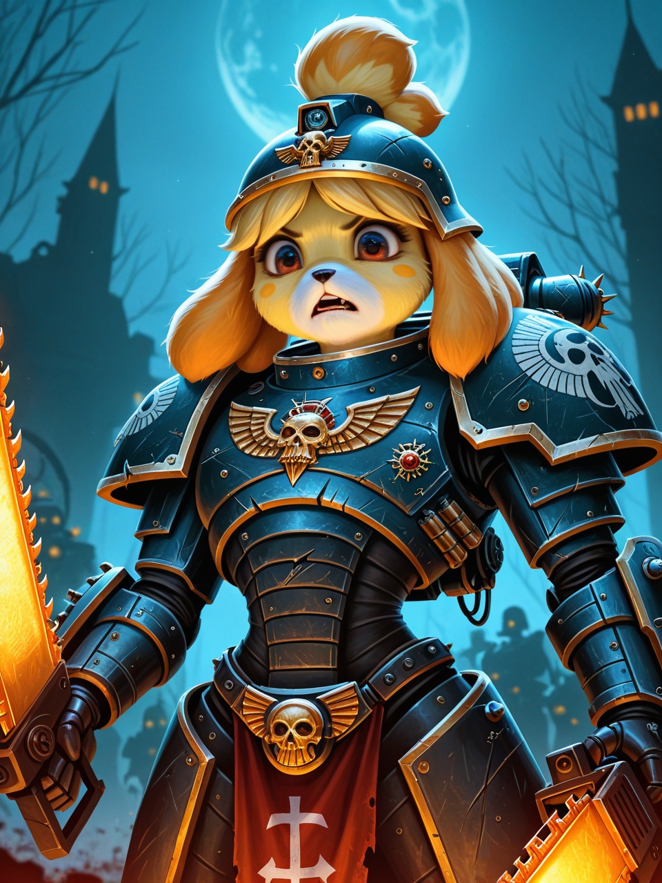 furry isabelle \(animal crossing\),  big eyes,  warhammer 40000 armor on Tensor.Art