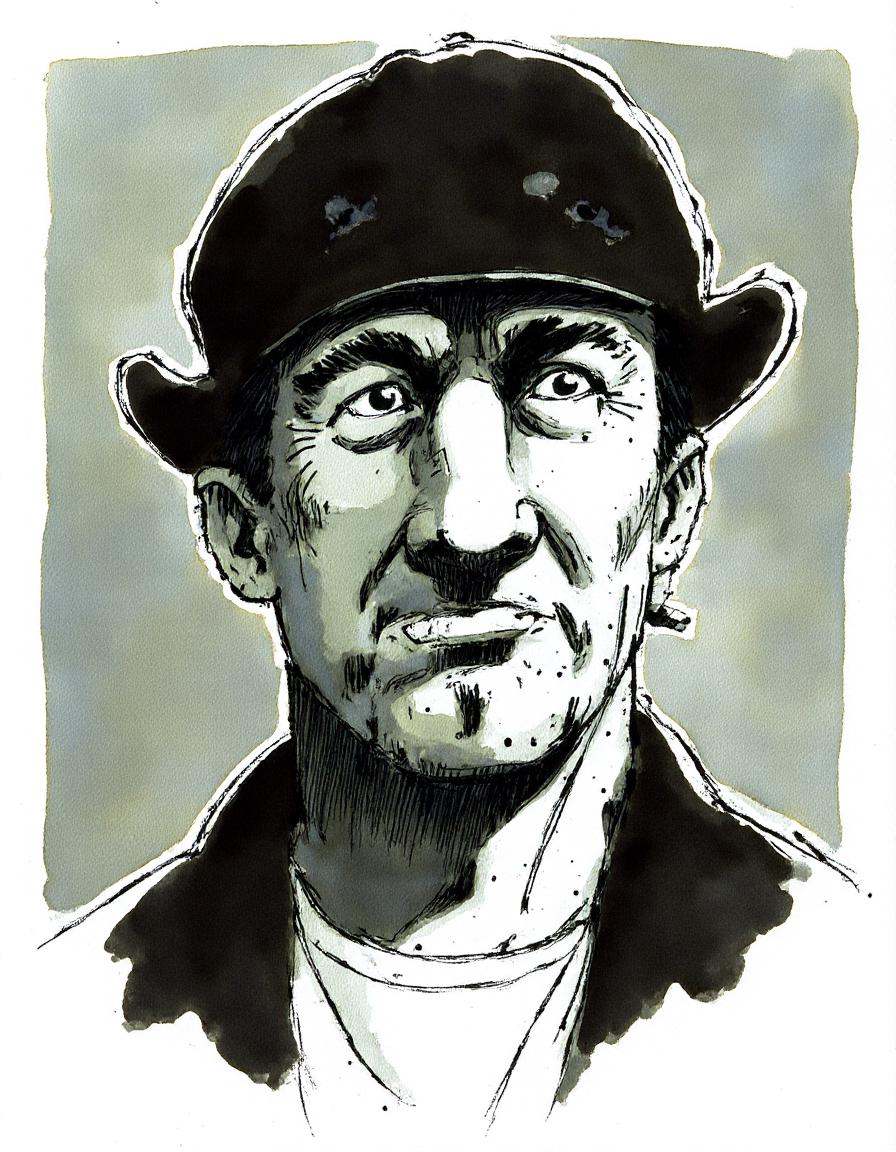ink watercolor,  a man with hat smoking a cigarette on Tensor.Art