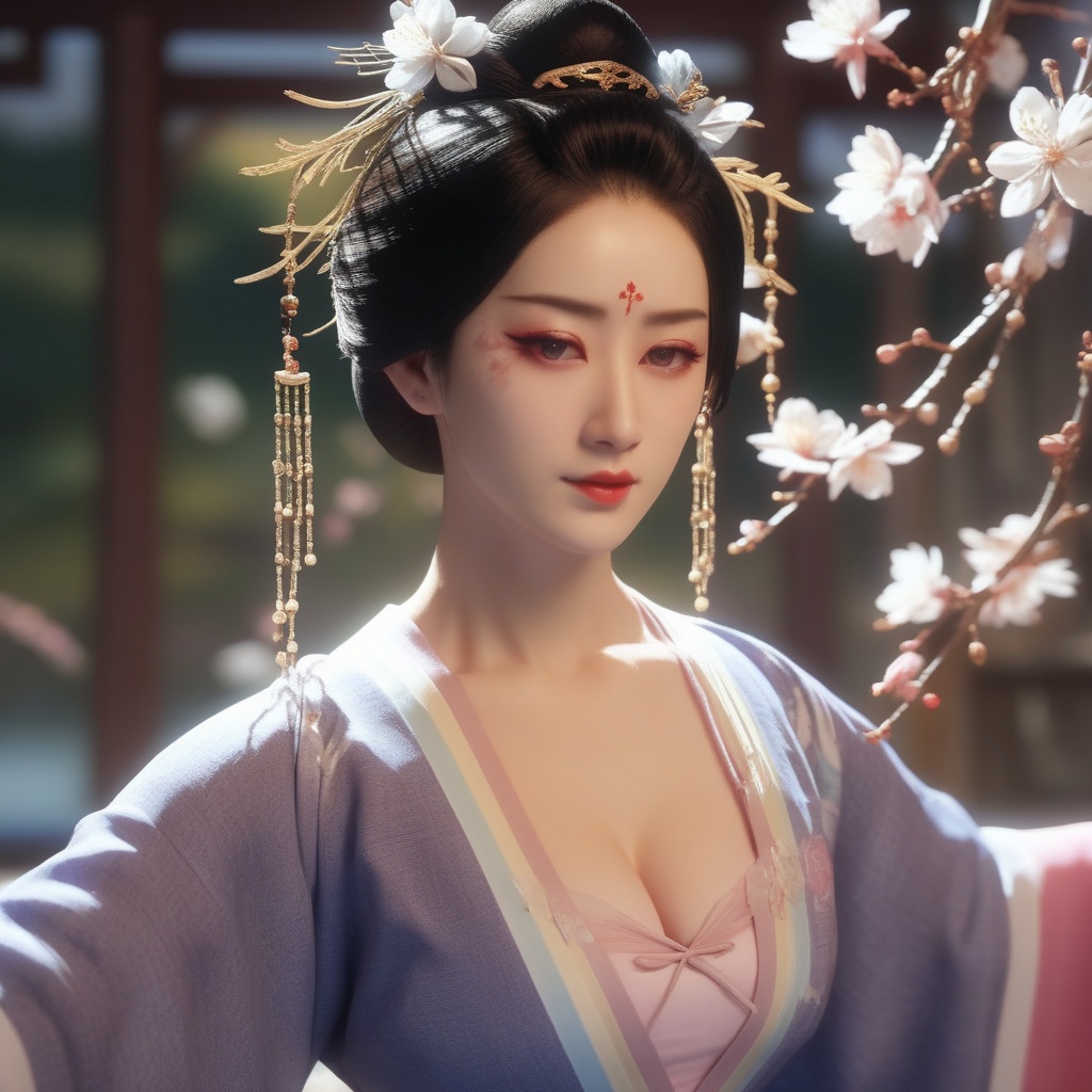 <lora:831-DA-XL-国风E:0.8>, (,1girl, ,best quality, ),,  ,ultra realistic 8k cg,, ,masterpiece, (( , )),, ,   plum blossoms,    ,,  (cleavage),,  (), ,,