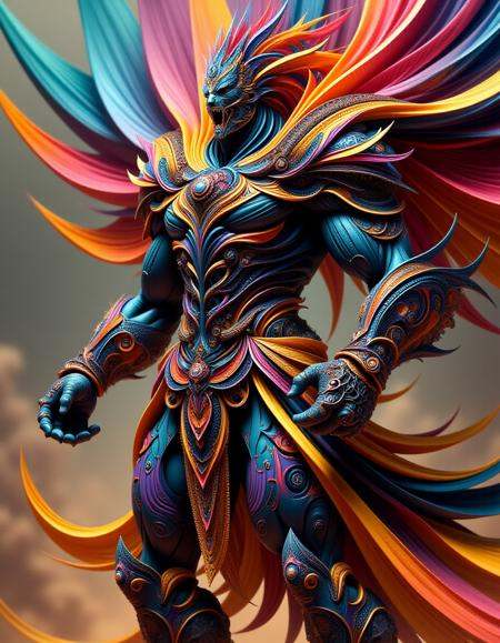 male warrior meahophontron of colorful ral-frctlgmtry <lora:ral-frctlgmtry_flux:1>