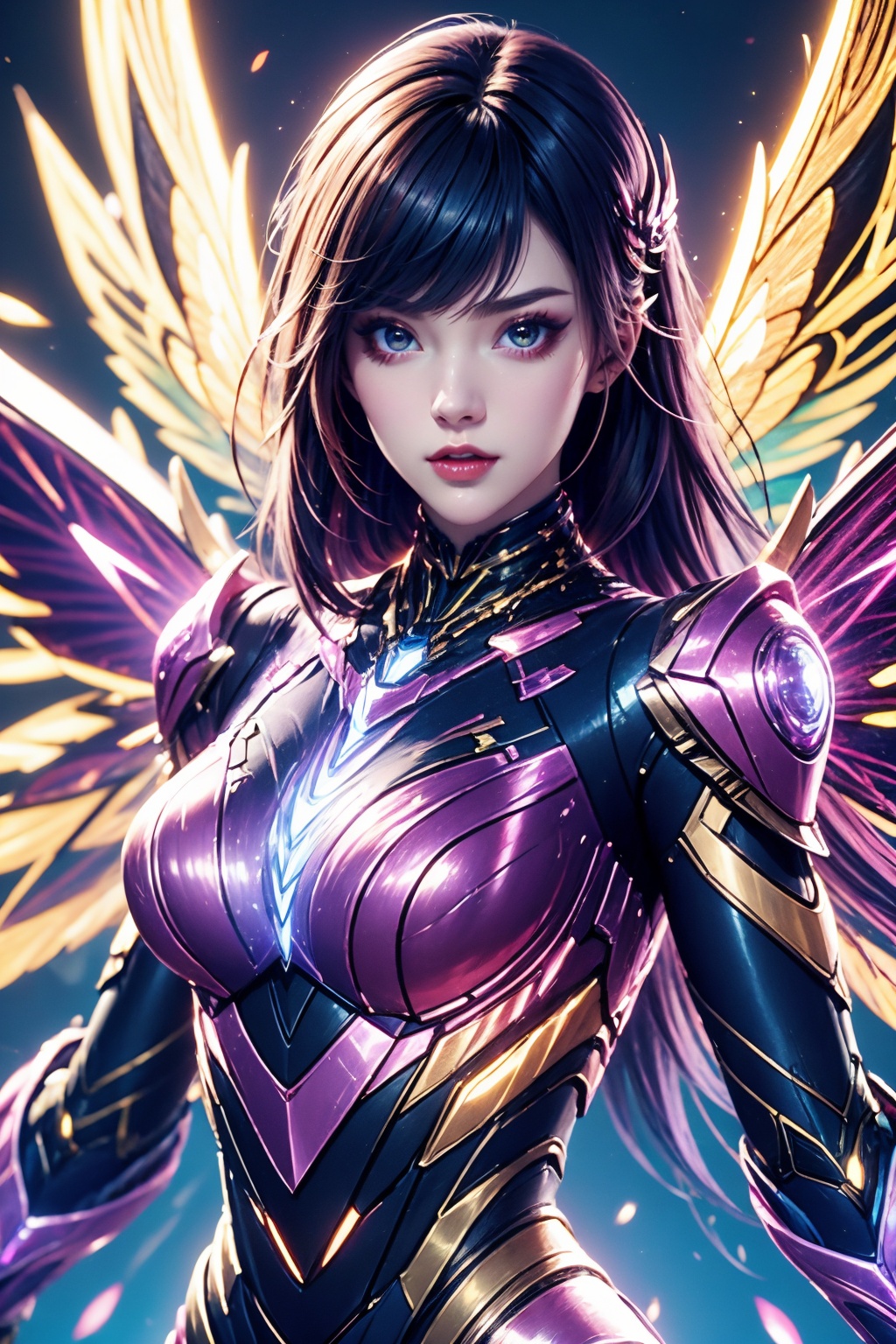 1girl,upper body,power cyber armor,wings,