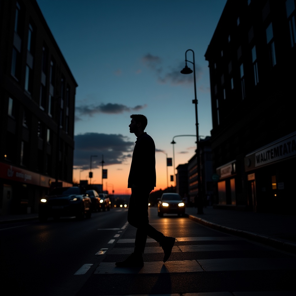 Chiaroscuro Lighting Style of a person walking down a street at night,  sharp,  detailed on Tensor.Art