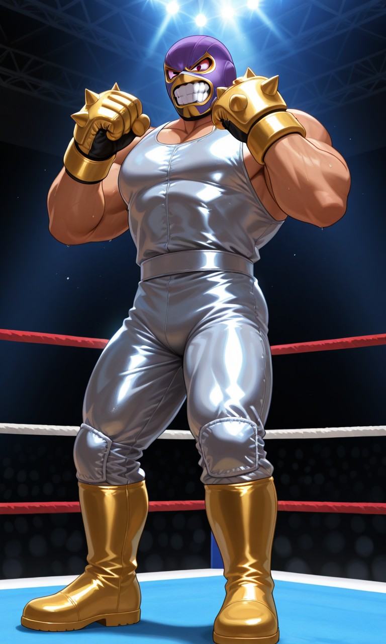 muscular man,  Wrestler,  purple mask on Tensor.Art