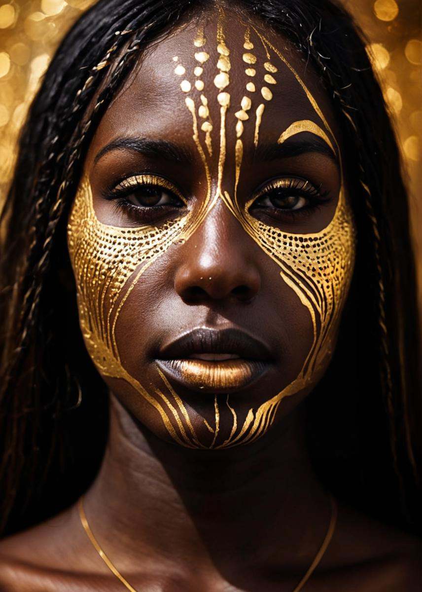 (painting),  Close-up face,  mysterious silhouette of an girl with dark skin in worn down clothing on Tensor.Art