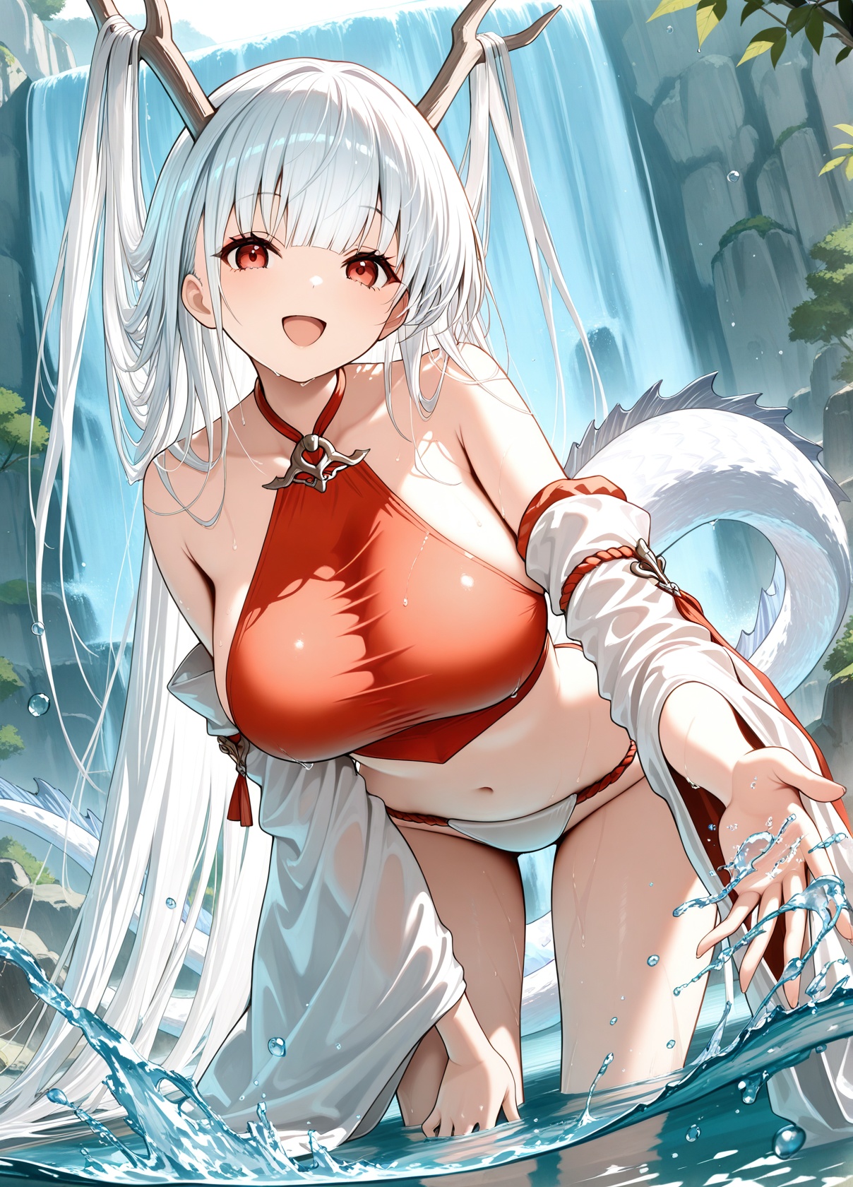 shimanto \(the relaxing dragon god\) \(azur lane\),  crop top,  detached sleeves on Tensor.Art