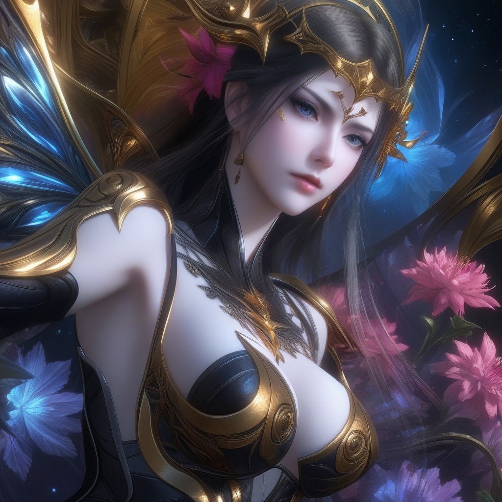 <lora:841-DA-XL-武庚纪-不闻不问:0.8>, (,1girl, ,best quality, ),,,anime,(masterpiece, top quality, best quality, official art, beautiful and aesthetic:1.2), (1girl)	, , (cleavage),, extreme detailed,(fractal art:1.3),colorful, flowers ,highest detailed,(by Jeremy Lipking)    (cleavage),,  (), (sit),