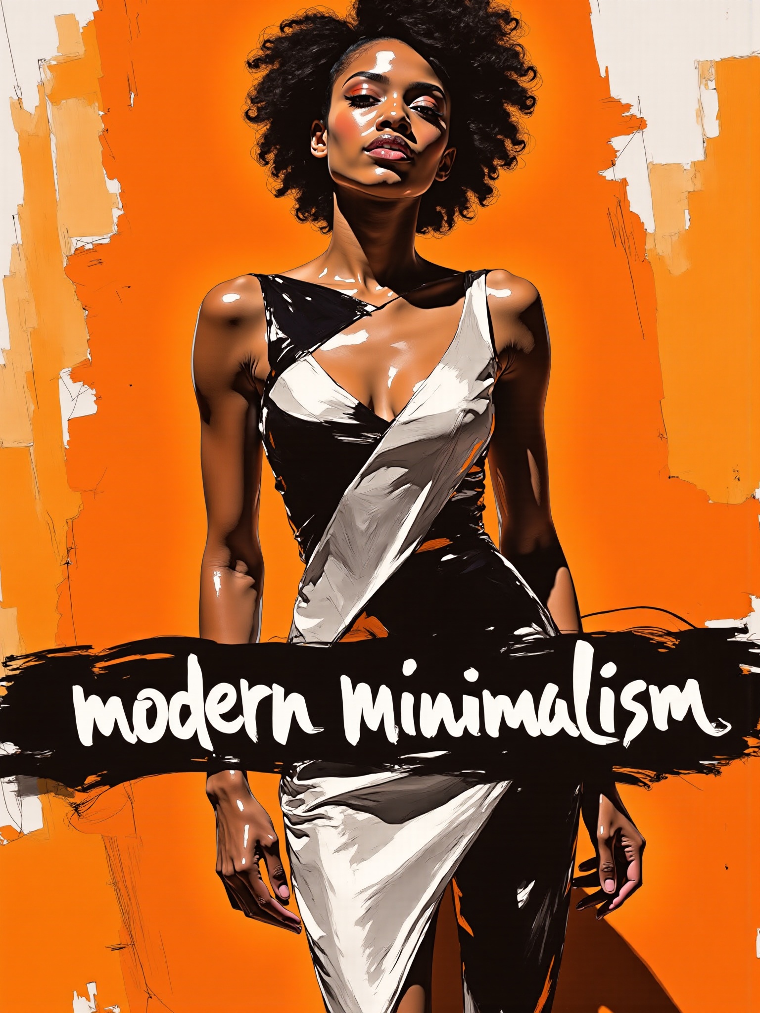 mad-mdrnmnmlsm painting of woman wearing a futuristic dress,  smiling,  upper body on Tensor.Art