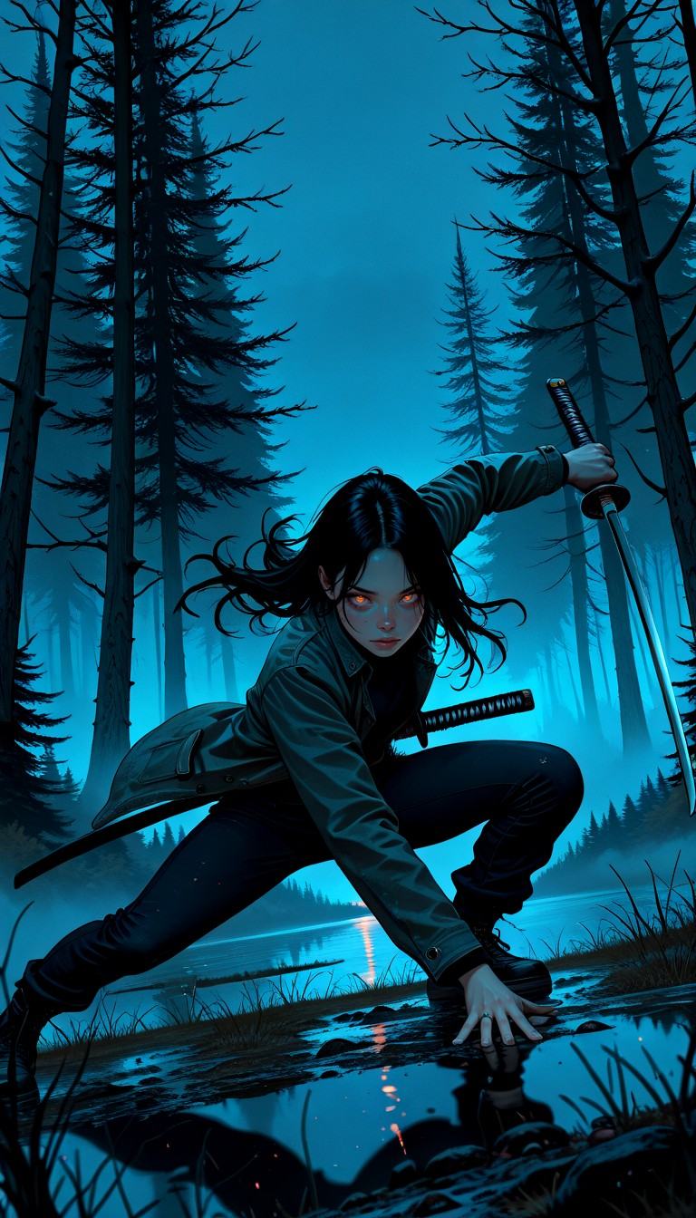 IllusP0s,  s0larpunk,  holding katana on Tensor.Art