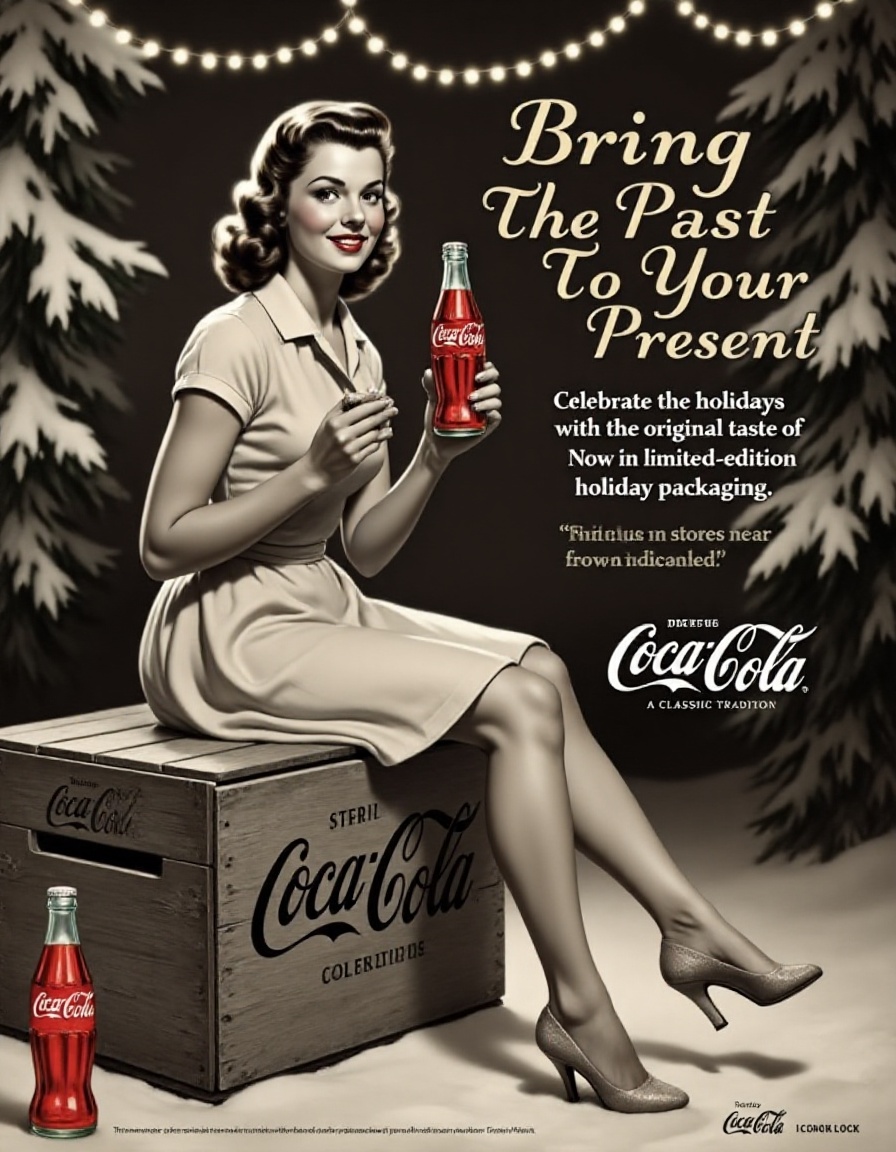 Coca-Cola – A Classic Holiday TraditionLayout Description:A black-and-white photograph with sepia undertones shows a pin-u...