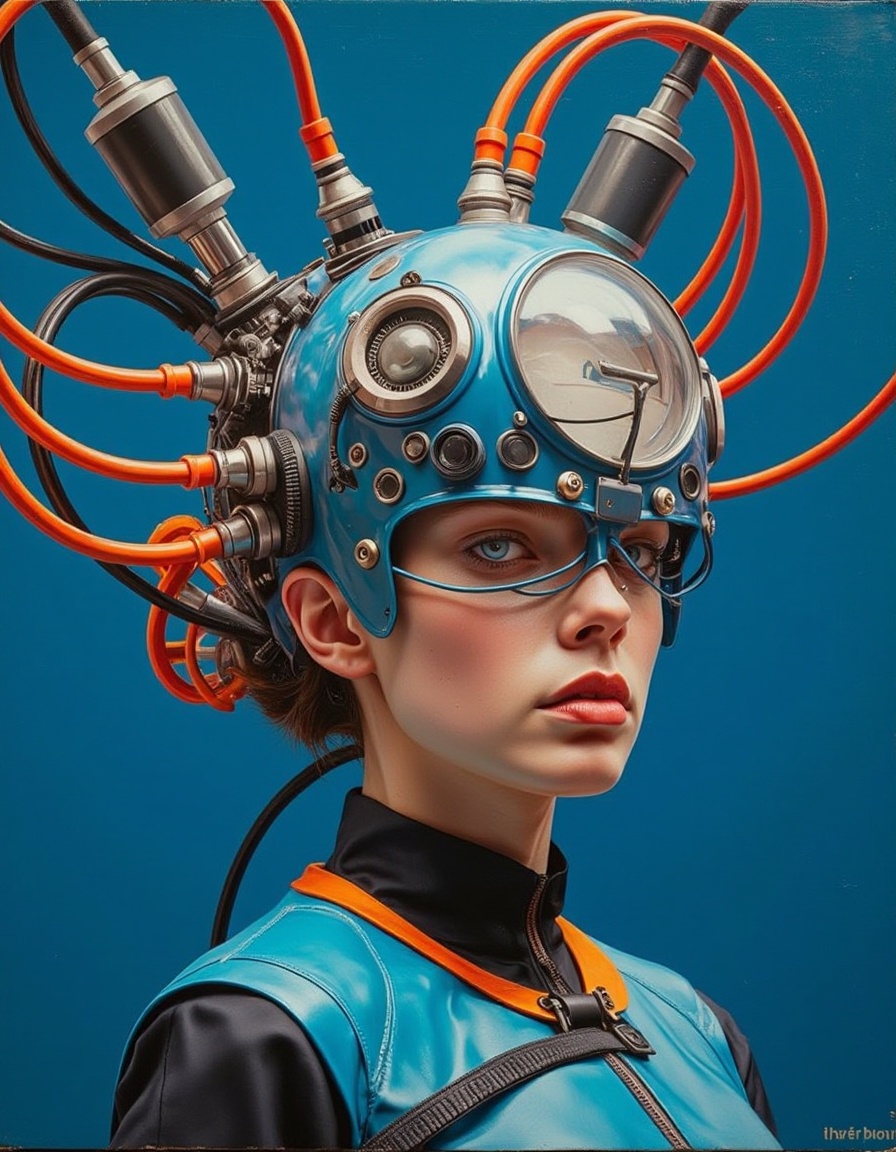 Studio_Punkji,  The image is a digital painting of a futuristic woman's head and upper body. The woman's face is in profil...