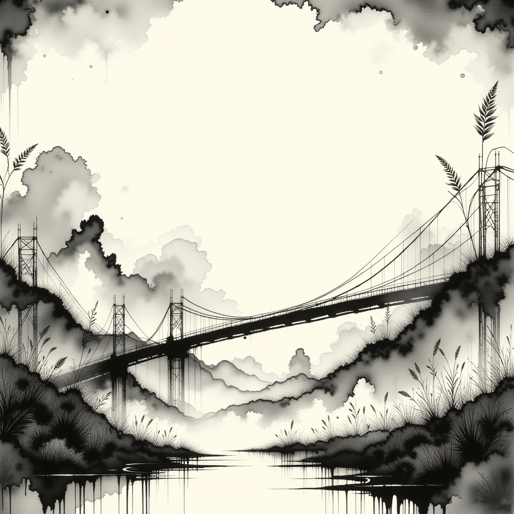 A monochrome,  washed out ink art piece in the style of a hard-edge painting,  with glitch art elements and noble aestheti...