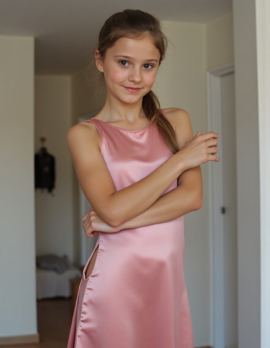 girl,  wearing Satin dress with a slit on Tensor.Art