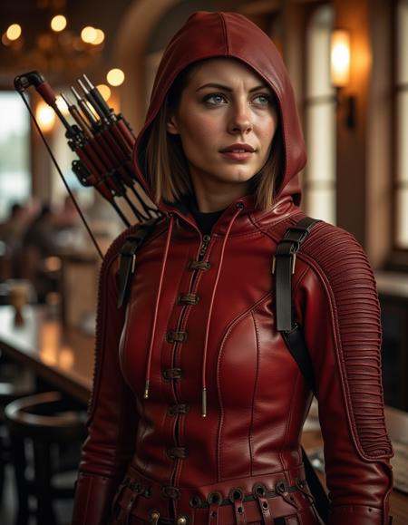 archer,  red leather armor,  hood down on Tensor.Art