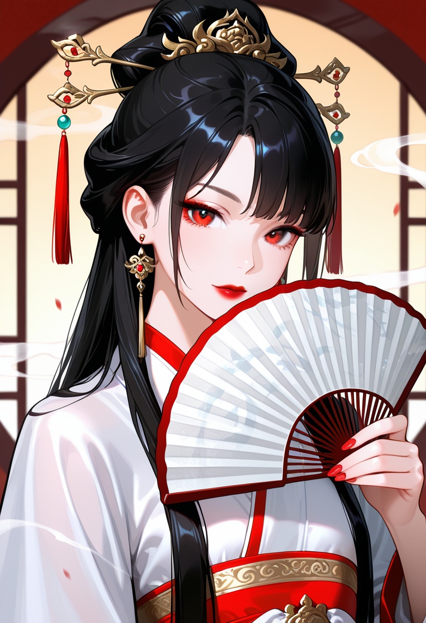 1girl,  hand fan,  solo on Tensor.Art
