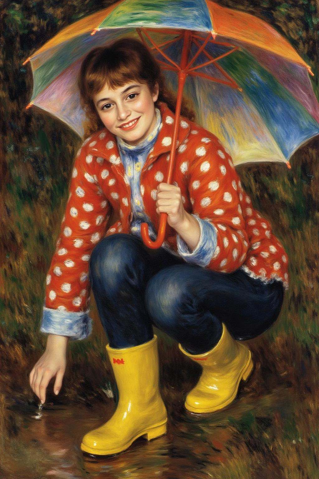 pierreaugusterenoir1 painting. A young woman,  angled from slightly above and to the right,  crouching low to the ground i...