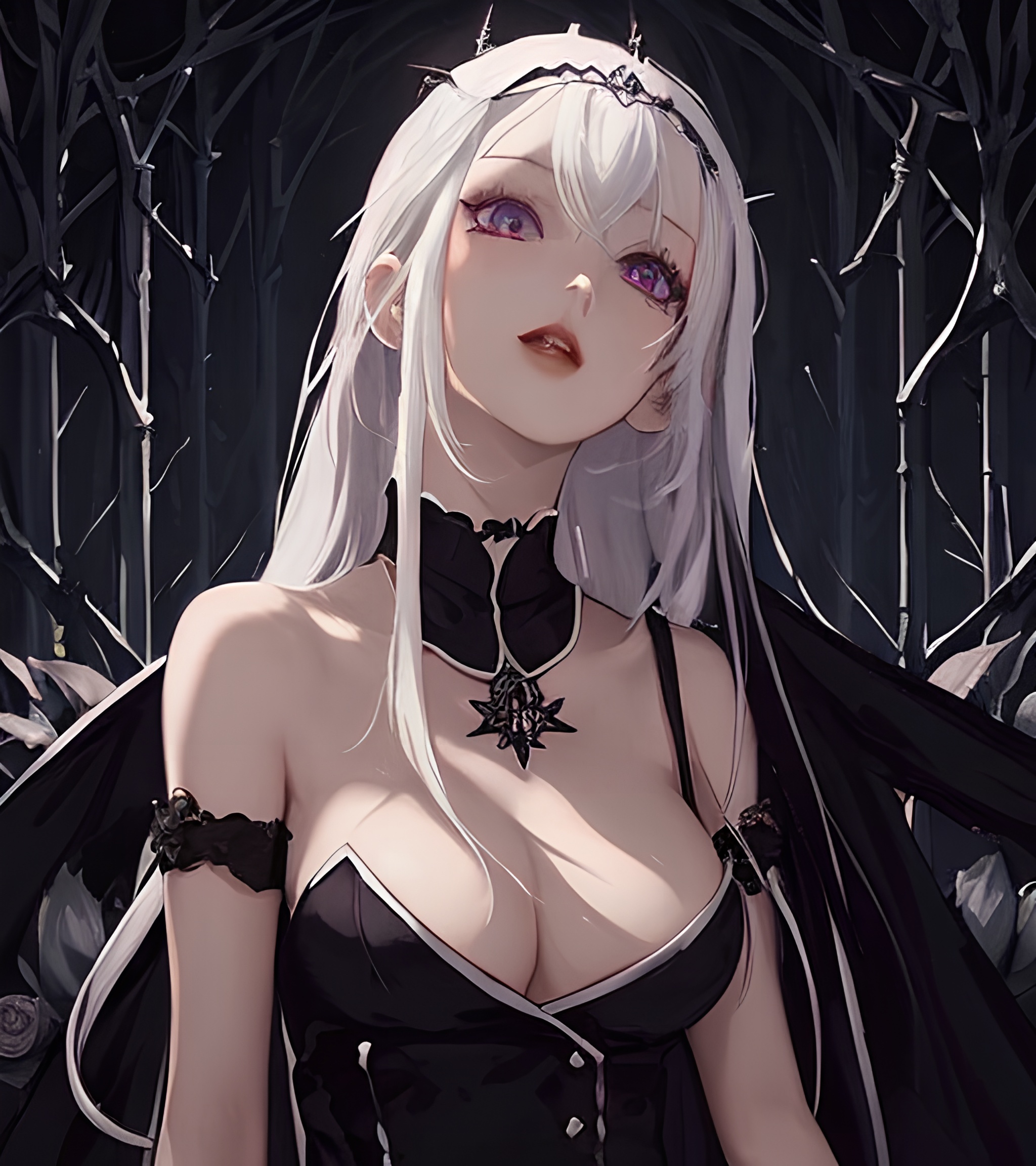 1 girl, solo, upper body, adorable girl, queen, white hair, Purple eyes, medium breasts, bare shoulders, flowers, shine, focus on face, garreg  mach monastery uniform, gothic, bare shoulders, long hair, 