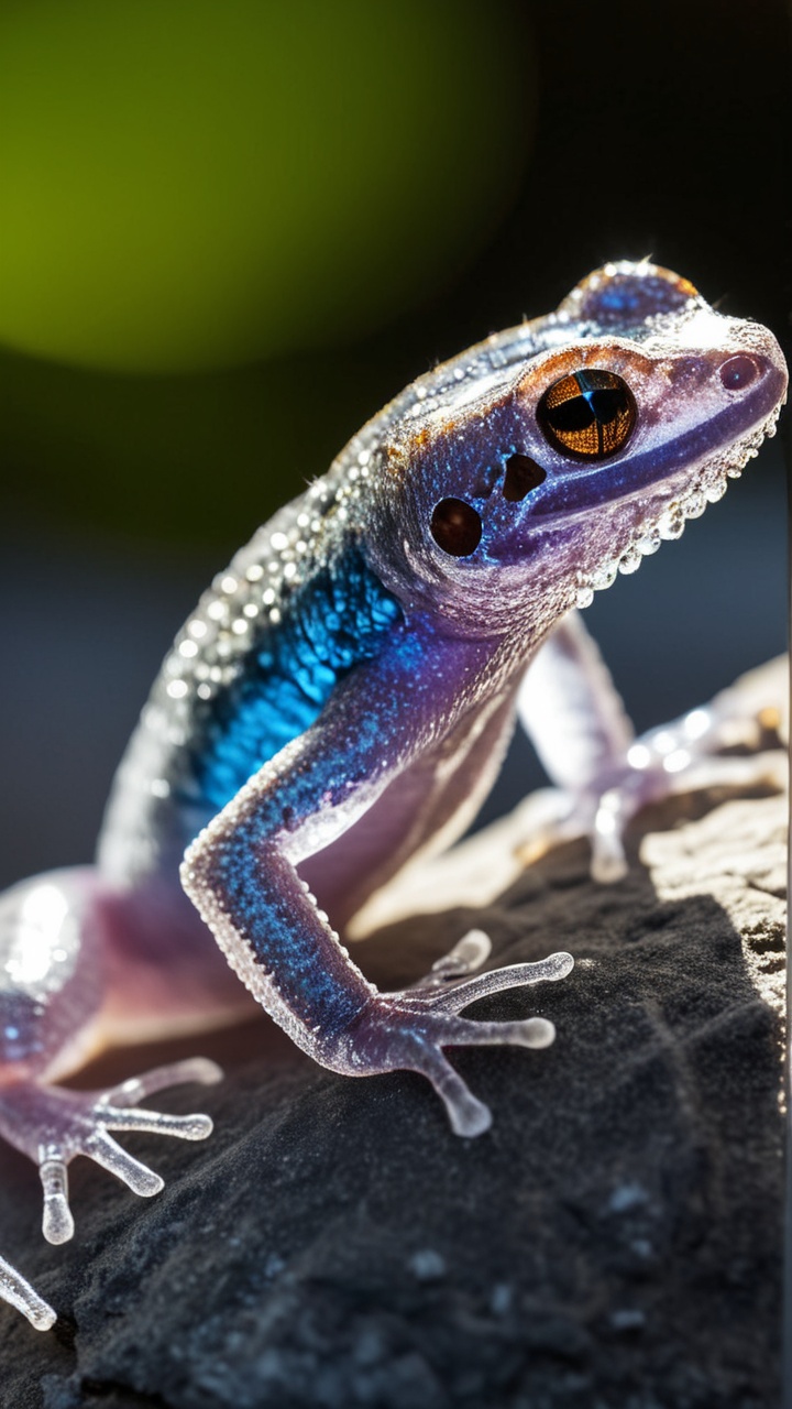 An extraordinarily detailed macro photograph of a salamander crafted entirely from pure crystal,  captured with National G...