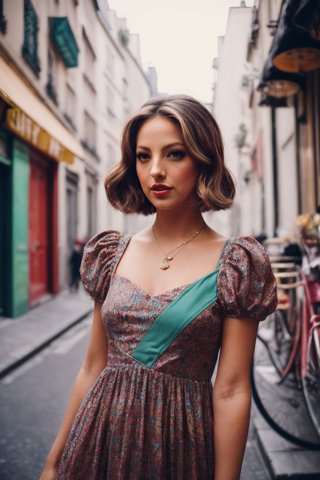 JennaH_SoloTI_v1,  (In a quirky,  vintage-inspired dress with playful patterns on Tensor.Art