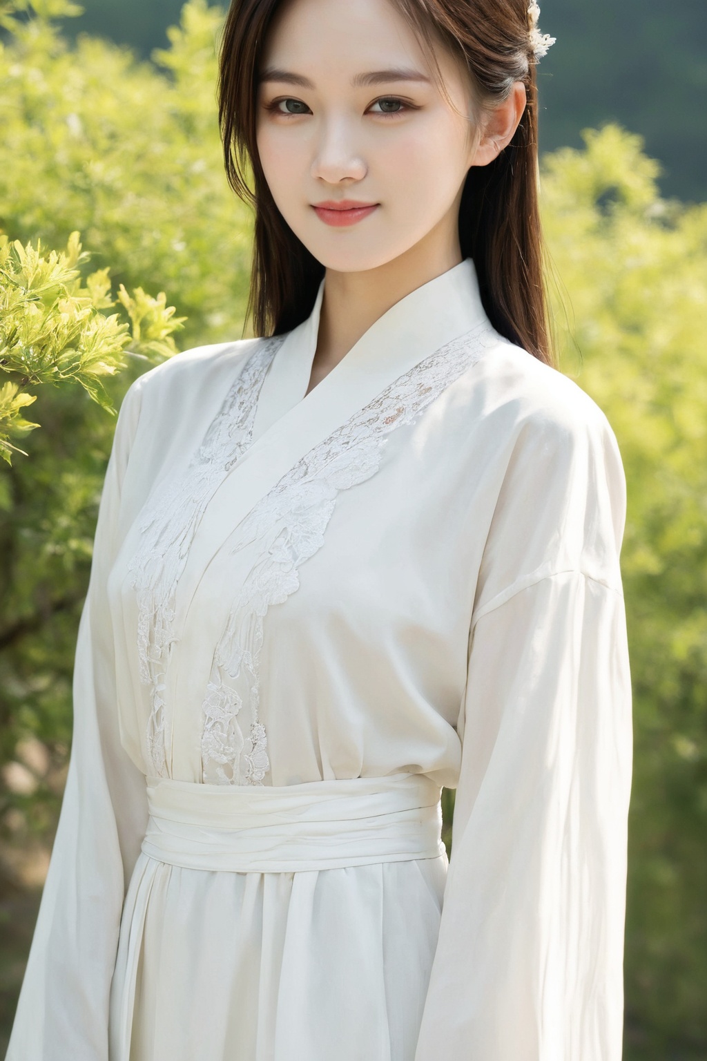 beautiful girl, (smirk:0.4), chinese white clothes