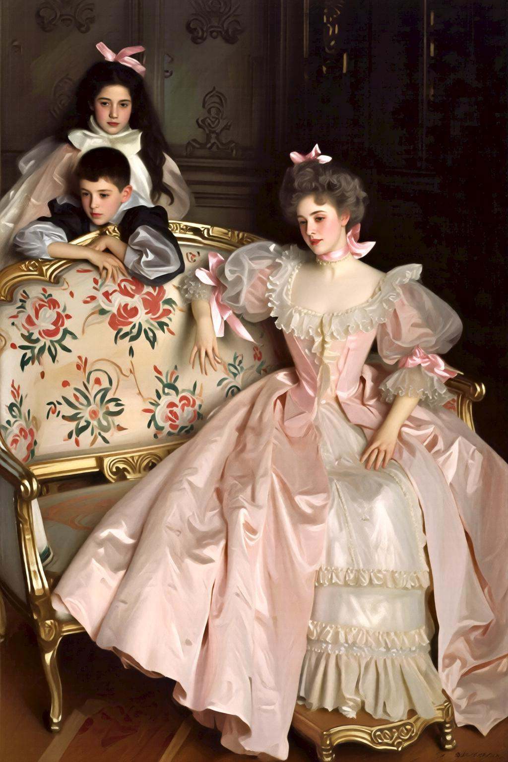 johnsingersargent6q painting.A woman,  a young boy,  and a young girl in elegant attire. The central woman is seated on a...